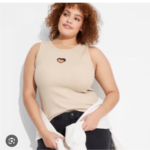 Beige Heart Tank Top with heart cut WILD FABLE - Picture 2 of 3